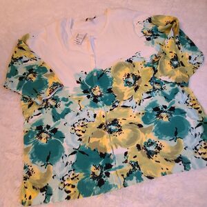 CJ Banks Cardigan Women 3X Sweater Tropical Floral Flower Button Up Long Sleeve